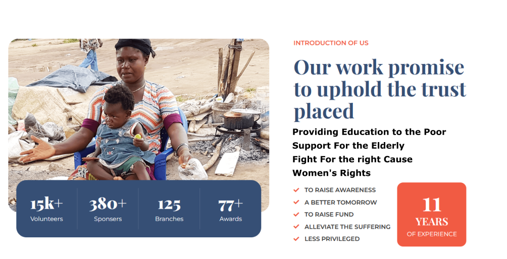 Providing Education to the Poor Support For the Elderly Fight For the right Cause Women's Rights